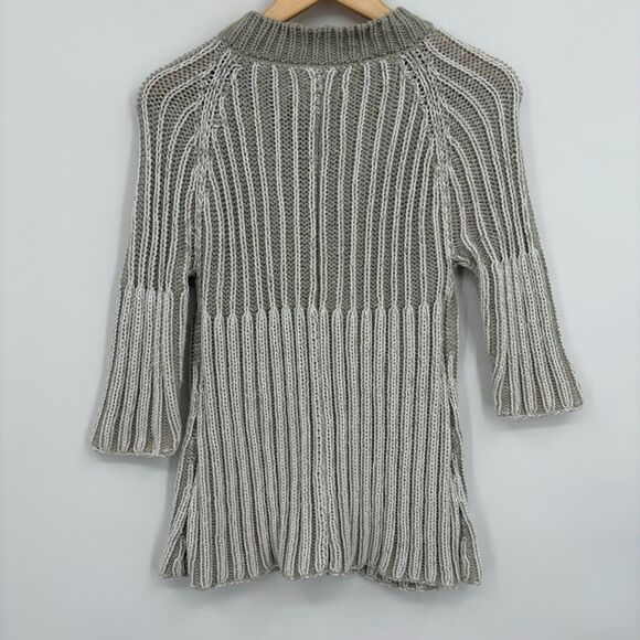 Pure Handknit Artsy Button Front Cardigan, Sz Med, Gray White Stripe, Granny - Picture 2 of 9